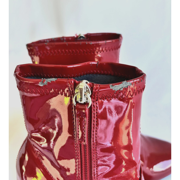Steve Madden Red Patent Ankle Boots 4in Chunky Heel Size 7 - Picture 10 of 10